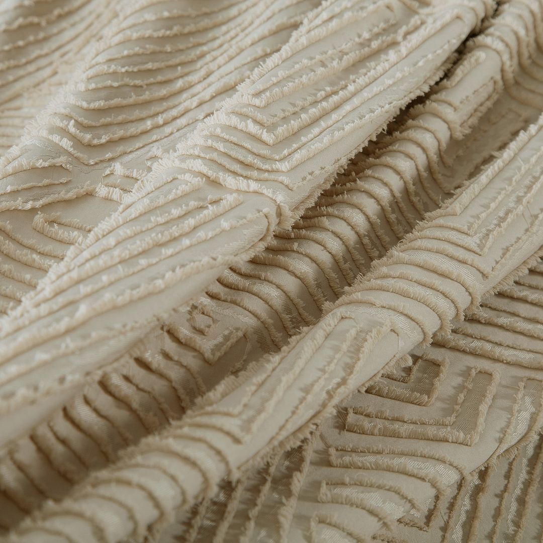 Tufted Textured Jacquard Quilt Cover Set- Beige - Queen Size