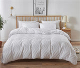 Tufted Boho Wave Jacquard King Size White Duvet Quilt Cover Set - Side View