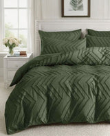 Tufted Boho Wave Jacquard Quilt Cover Set- Dark Green - King Size - Front View
