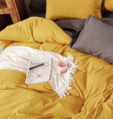 1000TC Reversible King Size Yellow and Grey Duvet Quilt Cover Set - Front View