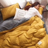 1000TC Reversible Queen Size Yellow and Grey Duvet Quilt Cover Set - Front View