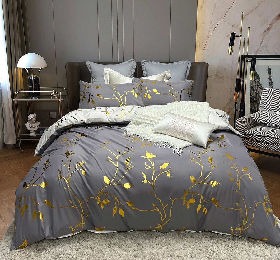Reversible Design King Size White Duvet Quilt Cover Set