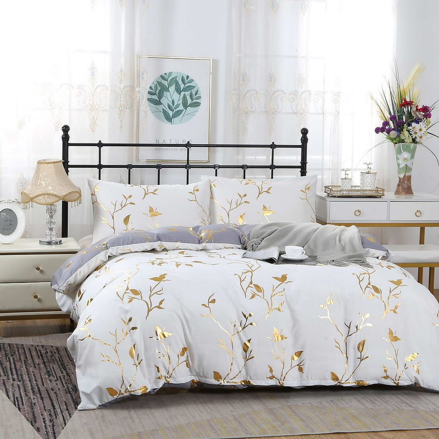 Reversible Design King Size White Duvet Quilt Cover Set