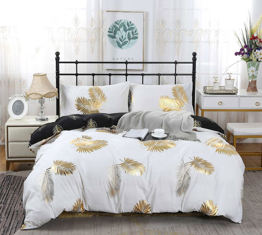 Reversible Design King Size Black Gold Duvet Quilt Cover Set