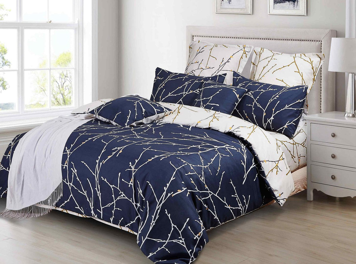 Tree Reversible Queen Size Blue Duvet Quilt Cover Set