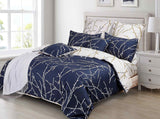 Tree Reversible Queen Size Blue Duvet Quilt Cover Set - Side View