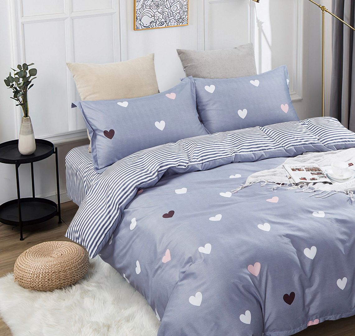 Love Heart Super King Size Quilt/Duvet Cover Set