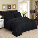 1000TC Ultra Soft Striped King Size Black Duvet Quilt Cover Set - Front View
