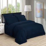 1000TC Ultra Soft Striped Super King Size Midnight Blue Duvet Quilt Cover Set - Front View