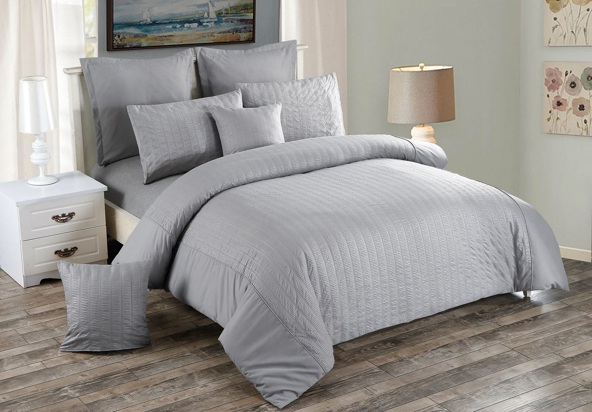 Seersucker King Size Grey Duvet Quilt Cover Set