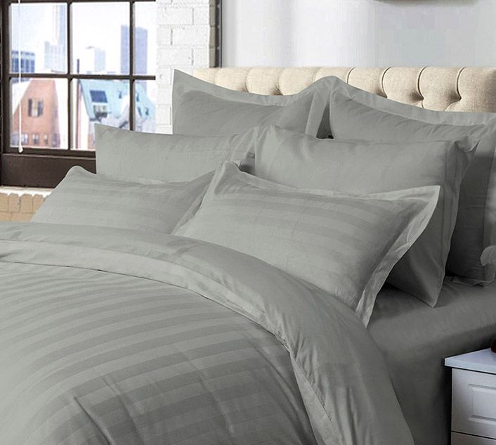 1000TC Ultra Soft Striped King Size Grey Duvet Quilt Cover Set