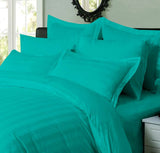 1000TC Ultra Soft Striped King Size Teal Duvet Quilt Cover Set - Front View