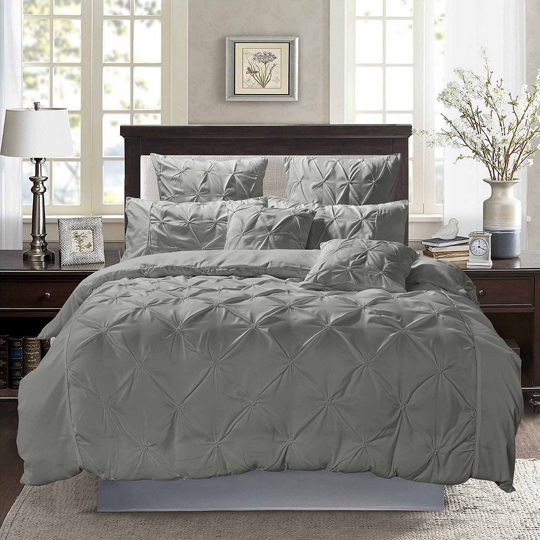 Diamond Pintuck Double Size Grey Duvet Quilt Cover Set