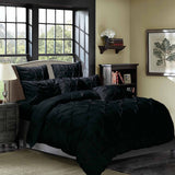 Diamond Pintuck King Size Black Duvet Quilt Cover Set - Side View
