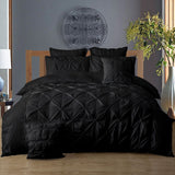 Diamond Pintuck King Size Black Duvet Quilt Cover Set - Top-Down View