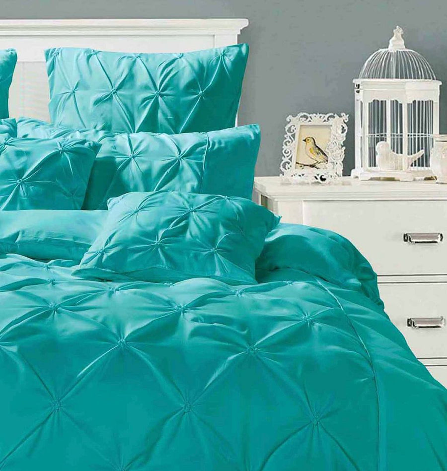 Diamond Pintuck King Size Quilt/Duvet Cover Set - Teal