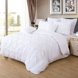 Diamond Pintuck Queen Size White Duvet Quilt Cover Set - Front View