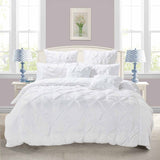 Diamond Pintuck Queen Size White Duvet Quilt Cover Set - Top-Down View