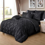 Diamond Pintuck Queen Size Black Duvet Quilt Cover Set - Front View