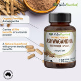 Organic Ashwagandha Capsules (vegan)- Withania Somnifera - 120 Vegan Capsules - Front View