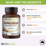 Organic Ashwagandha Capsules (vegan)- Withania Somnifera - 120 Vegan Capsules - Side View