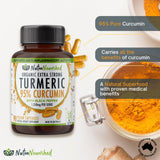 Curcumin Tablets - 95% Pure Organic Vegan - Turmeric Extract Buffered with Black Pepper (1,350mg) - 90 Vegan Capsules - Front View