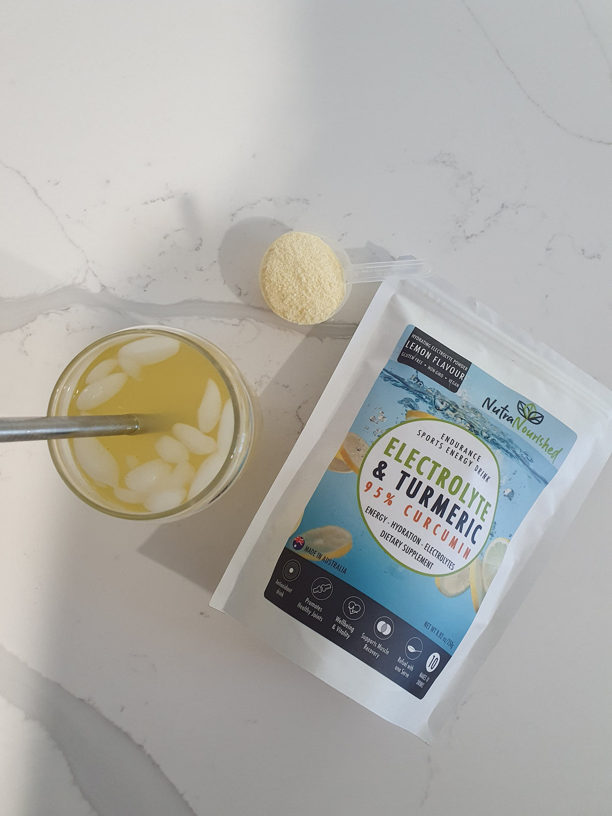 Electrolyte Powder & 95% Pure Organic Curcumin - Lemon Flavour, 250g