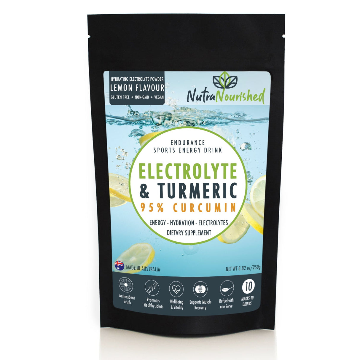 Electrolyte Powder & 95% Pure Organic Curcumin - Lemon Flavour, 250g