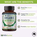 Organic Pure Moringa Leaf Capsules , 60 Vegan Capsules - Side View