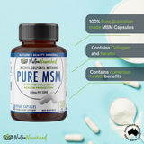 Pure MSM Capsules - Methyl Sulfonyl Methane - (660mg), 60 Vegan Capsules/1 Month - Front View