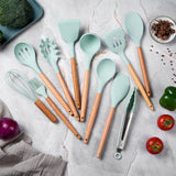 12pcs Silicone Utensils Set Mint - Front View