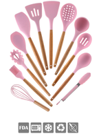12pcs Silicone Utensils Set Pink - Side View