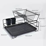 2 Tier Dish Drainer with Cutlery Holder Black - Front View