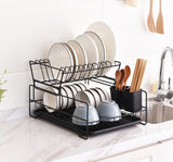 2 Tier Dish Drainer with Cutlery Holder Black - Side View