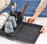 2 Tier Dish Drainer with Cutlery Holder Black - Top-Down View