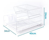 2 Tier Dish Drainer with Cutlery Holder White - Side View