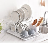 2 Tier Dish Drainer with Cutlery Holder White - Front View