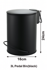 3L Soft Close Pedal Bin Black - 45-Degree Angle