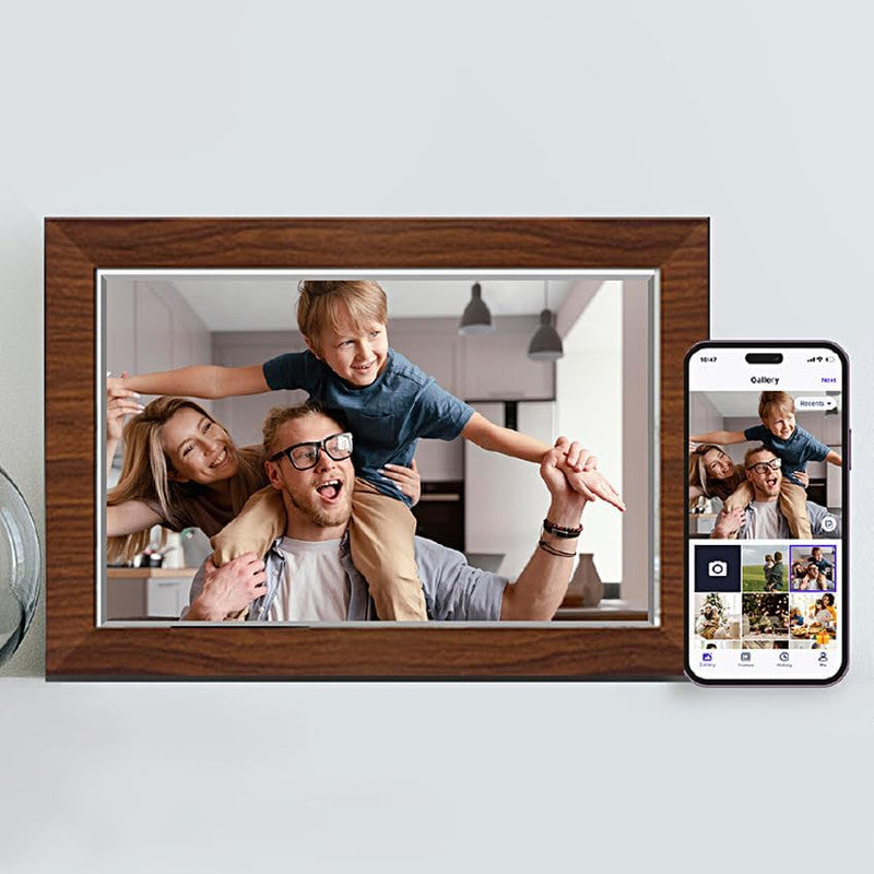 10.1 Inch Digital Picture Frame - 1280 * 800 HD WiFi Enabled with Load from Phone Capability, 32GB Memory Touch Screen Photo Display Brown