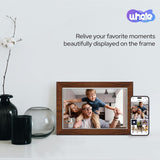 10.1 Inch Digital Picture Frame - 1280 * 800 HD WiFi Enabled with Load from Phone Capability, 32GB Memory Touch Screen  Photo  Display Brown - Close-Up Angle