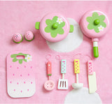 11 Pieces Kids Wooden Kitchen Play Set - Front View