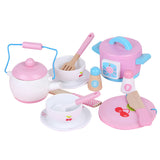 Kids Wooden Kitchen Tea Set Pretend Play - Front View