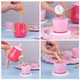 Kids Wooden Kitchen Tea Set Pretend Play - Side View