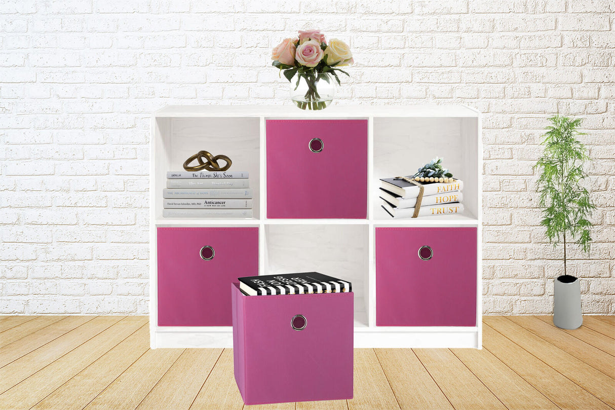 SORTI 27x28x27 CM Dark Pink 8-Pack Foldable Storage Cubes - Fabric Bookcase Organizers for Toys and More
