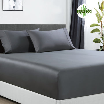 Mega Queen Charcoal 400 Thread Count Bamboo-Cotton Fitted Sheet Set with 2 Pillowcases