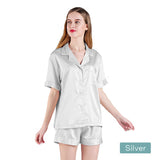 2pc satin short women pajamas set medium silver