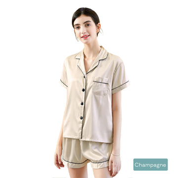 Champagne Satin Short Pajama Set for Women - 2 Piece Small Size