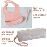 LIFEBEA WILD INDIANA Eating-out Comfy Silicone Baby Bib set for babies & Toddlers(10-72 Months) Waterproof baby fedding including Waterproof carry case (Blush) - Side View