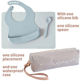 LIFEBEA WILD INDIANA Eating-out Comfy Silicone Baby Bib set for babies & Toddlers(10-72 Months) Waterproof baby fedding including Waterproof carry case (Duck Egg Blue) - Side View