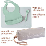 LIFEBEA WILD INDIANA Eating-out Comfy Silicone Baby Bib set for babies & Toddlers(10-72 Months) Waterproof baby fedding including Waterproof carry case (Sage) - Side View